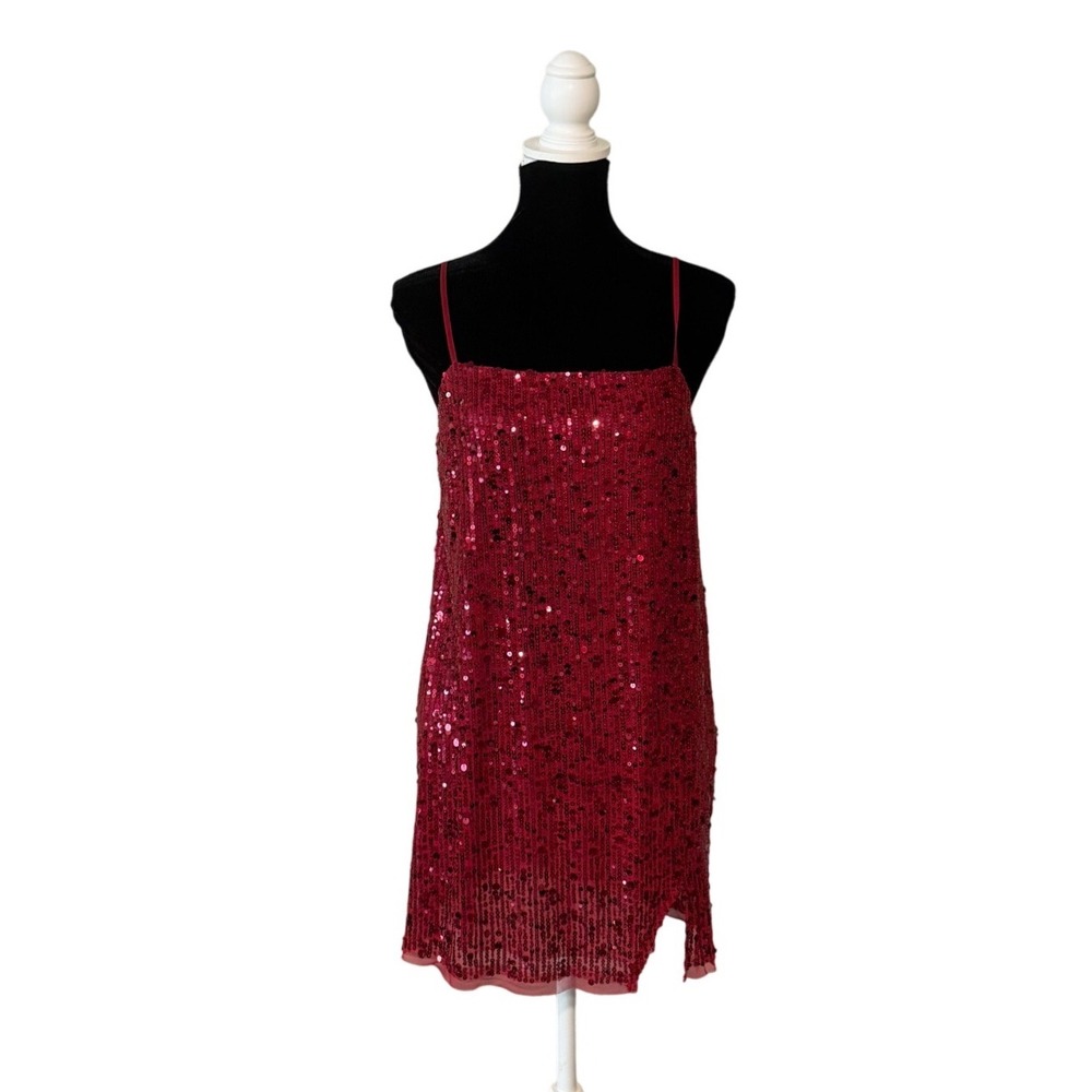 Free People Intimately Red Sequin Mini Slip Dress M NWT Party Holiday Club